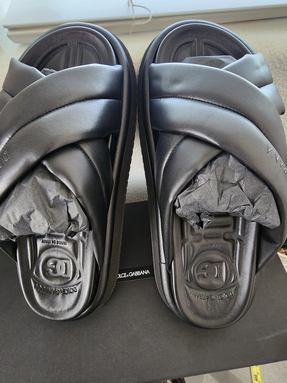 Dolce &Gabbana Men's Black Slides Logo Slippers in Nappa Leather.NWB/ Dustbag 42